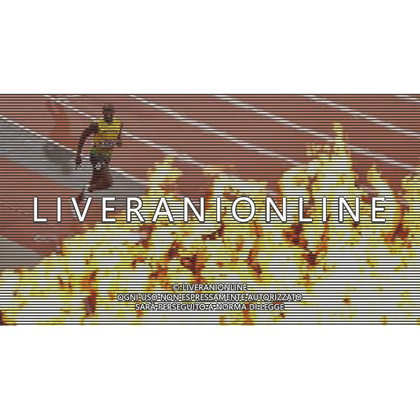 (120805) -- LONDON, Aug. 5, 2012 () -- Usain Bolt of Jamaica is pictured after winning in men¡¯s 100m final contest, at London 2012 Olympic Games in London, Britain, on August 5, 2012. Usain Bolt of Jamaica won gold medal. (/Fei Maohua) (nxl) AG ALDO LIVERANI S A S ONLY ITALY
