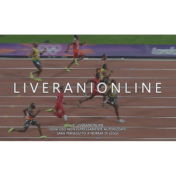 (120805) -- LONDON, Aug. 5, 2012 () ®CUsain Bolt of Jamaica takes part in men°Øs 100m final contest, at London 2012 Olympic Games in London, Britain, on August 5, 2012. Usain Bolt of Jamaica won gold medal. (/Li Gang) (nxl) AG ALDO LIVERANI S A S ONLY ITALY