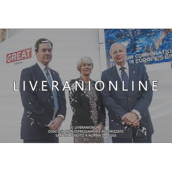 (L-R) George Osborne, Chancellor of the Exchequer, Professor Dame Nancy Rothwell President and Vice-Chancellor, The University of Manchester, Bob Dudley, CEO, BP, pose for a photograph at the ICT Global Business Summit at Lancaster House in London. ©photoshot/Agenzia Aldo Liverani Sas - ITALY ONLY - EDITORIAL USE ONLY