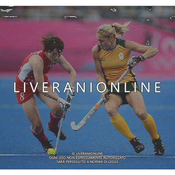 (120807) -- LONDON, Aug. 7, 2012 () -- Players compete during women\'s hockey classification 9th-10th match between Japan and South Africa, at London 2012 Olympic Games in London, Britain, on August 7, 2012. Japan won 2-1. (/Tao Xiyi) (nxl) AG ALDO LIVERANI S A S ONLY ITALY