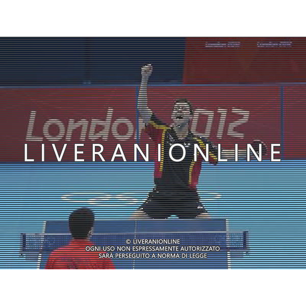 (120808) -- LONDON, Aug. 8, 2012 () -- Timo Boll of Germany takes part in men\'s Table Tennis team bronze medal contest between Germany and Chinese Hong Kong, at London 2012 Olympic Games in London, Britain, on August 8, 2012. Germany won 3-1. (/Yin Gang) (nxl) /PHOTOSHOT/AG ALDO LIVERANI SAS ITALY ONLY -