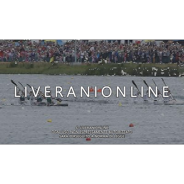 (120808) -- LONDON, Aug. 8, 2012 () -- Hungarian team (L) competes with the German team during women\'s 500m kayak four (K4) competition of Canoe Sprint event, at London 2012 Olympic Games in Britain, on August 8, 2012. The Hungarian team won gold medal. The German team won silver medal. (/Shen Bohan) (nxl) /PHOTOSHOT/AG ALDO LIVERANI SAS ITALY ONLY -