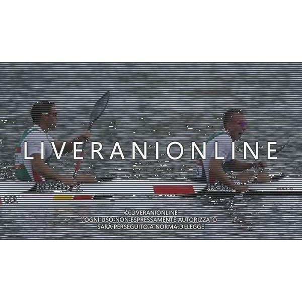 (120807) -- LONDON, Aug. 7, 2012 () -- Rudolf Dombi and Roland Kokeny of Hungary celebrate after men\'s 1000m kayak double (K2) competition of Canoe Sprint event, at London 2012 Olympic Games in Britain, on August 7, 2012. The Hungarian team won gold medal. (/Shen Bohan) (nxl) /PHOTOSHOT/AG ALDO LIVERANI SAS ITALY ONLY -
