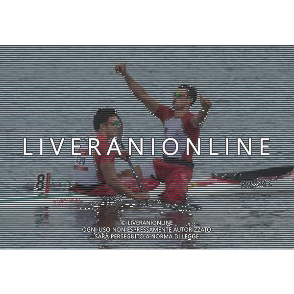 (120807) -- LONDON, Aug. 7, 2012 () -- Fernando Pimenta and Emanuel Silva of Portugal celebrate during men\'s 1000m kayak double (K2) competition of Canoe Sprint event, at London 2012 Olympic Games in Britain, on August 7, 2012. The Portuguese team won silver medal. (/Cheng Min) (nxl) /PHOTOSHOT/AG ALDO LIVERANI SAS ITALY ONLY -