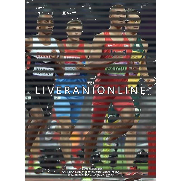 (120809) -- LONDON, Aug. 9, 2012 () -- Ashton Eaton (front) of USA competes during men\'s 1500m of men\'s decathlon competition, at London 2012 Olympic Games, London, Britain, Aug. 9, 2012. Ashton Eaton won gold medal in this event. (/Li Ga)(zgp) ©photoshot/AGENZIA ALDO LIVERANI SAS - ITALY ONLY - GIOCHI OLIMPICI, OLIMPIADI LONDRA 2012