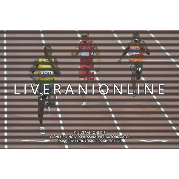 Men\'s 200m Final. L to R: Usain Bolt (Jamaica), Wallace Spearmon (USA), Churandy Martina (Netherlands). Olympic Stadium, Olympic Park, Stratford. London ©PHOTOSHOT/AGENZIA ALDO LIVERANI SAS - ITALY ONLY - GIOCHI OLIMPICI, OLIMPIADI LONDRA 2012