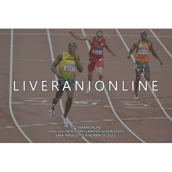 Men\'s 200m Final. L to R: Usain Bolt (Jamaica), Wallace Spearmon (USA), Churandy Martina (Netherlands). Olympic Stadium, Olympic Park, Stratford. London ©PHOTOSHOT/AGENZIA ALDO LIVERANI SAS - ITALY ONLY - GIOCHI OLIMPICI, OLIMPIADI LONDRA 2012
