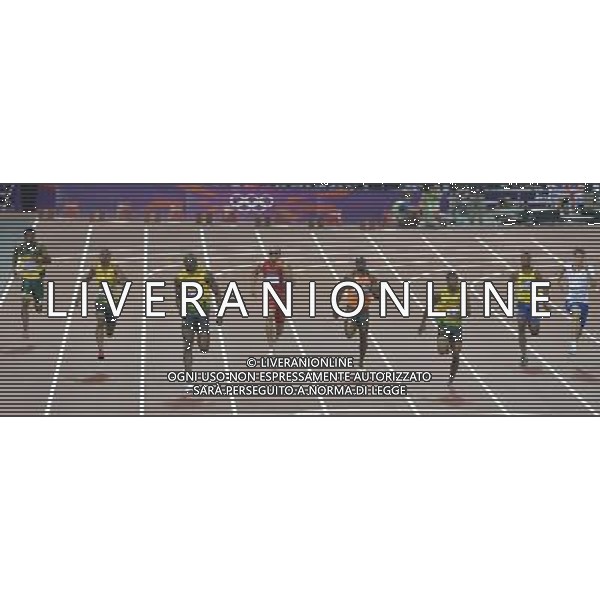 Men\'s 200m Final. L to R: Anaso Jobodwana (South Africa), Warren Weir (Jamaica), Usain Bolt (Jamaica), Wallace Spearmon (USA), Churandy Martina (Netherlands), Yohan Blake (Jamaica), Alex Quinonez (Ecuador) and Christophe Lemaitre (France). Olympic Stadium, Olympic Park, Stratford. London ©PHOTOSHOT/AGENZIA ALDO LIVERANI SAS - ITALY ONLY - GIOCHI OLIMPICI, OLIMPIADI LONDRA 2012
