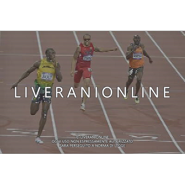 Men\'s 200m Final. L to R: Usain Bolt (Jamaica), Wallace Spearmon (USA), Churandy Martina (Netherlands). Olympic Stadium, Olympic Park, Stratford. London ©PHOTOSHOT/AGENZIA ALDO LIVERANI SAS - ITALY ONLY - GIOCHI OLIMPICI, OLIMPIADI LONDRA 2012