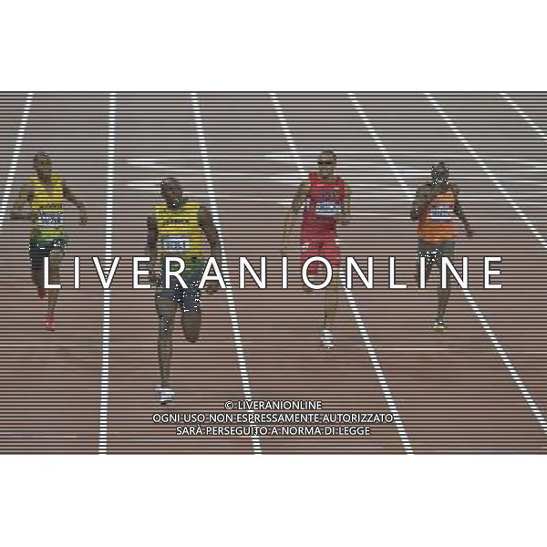Men\'s 200m Final. L to R: Warren Weir (Jamaica), Usain Bolt (Jamaica), Wallace Spearmon (USA), Churandy Martina (Netherlands). Olympic Stadium, Olympic Park, Stratford. London ©PHOTOSHOT/AGENZIA ALDO LIVERANI SAS - ITALY ONLY - GIOCHI OLIMPICI, OLIMPIADI LONDRA 2012