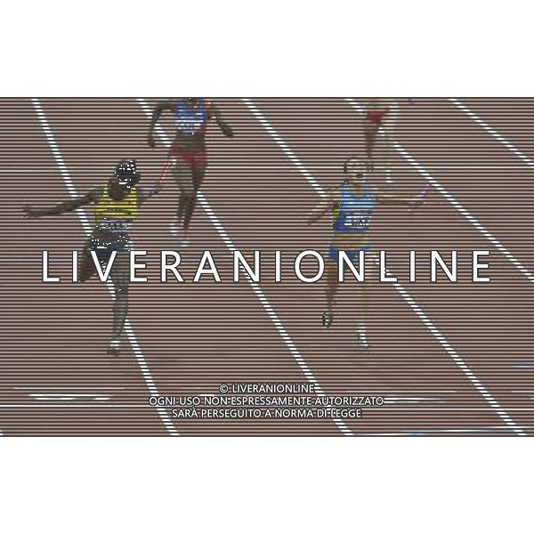 Ukraine\'s womens 4 x 100m just beat Jamica\'s womens 4 x 100m to first in heat 2 of the women\'s 4 x100m. Olympic Stadium, Olympic Park, Stratford. London ©PHOTOSHOT/AGENZIA ALDO LIVERANI SAS - ITALY ONLY - GIOCHI OLIMPICI, OLIMPIADI LONDRA 2012