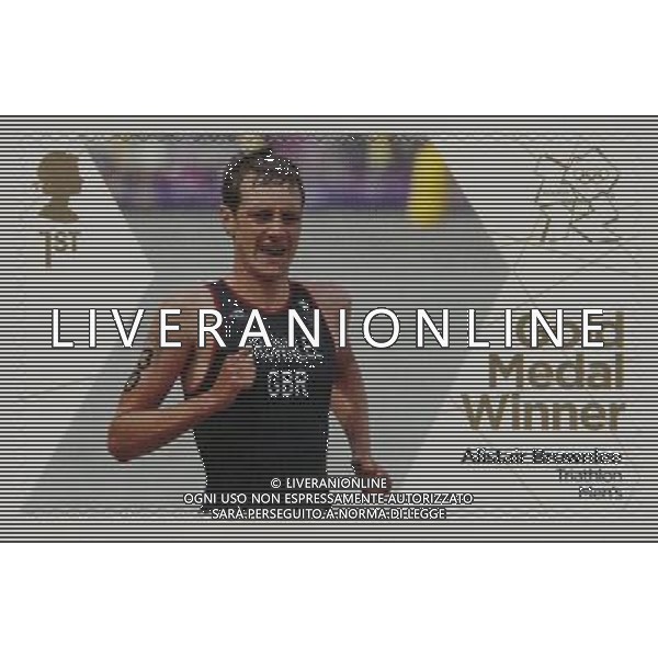 Great Britain\'s gold medal winners of the London 2012 Olympics have been honoured by the Royal Mail with special stamps which have been printed within hours of the medal ceremonies. Pic shows: Alistair Brownlee, gold medallist in the Men\'s Triathlon ©PHOTOSHOT/AGENZIA ALDO LIVERANI SAS - ITALY ONLY - I vincitori Britannici di medaglia d\'oro delle Olimpiadi di Londra 2012 sono stati onorati dalla Royal Mail con francobolli speciali che sono stati stampati poche ore dopo le cerimonie di premiazione.