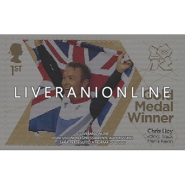 Great Britain\'s gold medal winners of the London 2012 Olympics have been honoured by the Royal Mail with special stamps which have been printed within hours of the medal ceremonies. Pic shows: Chris Hoy, gold medallist in the Men\'s Keirin track cyling ©PHOTOSHOT/AGENZIA ALDO LIVERANI SAS - ITALY ONLY - I vincitori Britannici di medaglia d\'oro delle Olimpiadi di Londra 2012 sono stati onorati dalla Royal Mail con francobolli speciali che sono stati stampati poche ore dopo le cerimonie di premiazione.