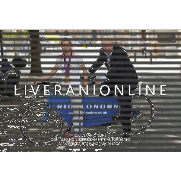 Double Olympic gold medalist Laura Trott, with mayor of London Boris Johnson at the launch of the Ride London initiative. ©PHOTOSHOT/AGENZIA ALDO LIVERANI SAS - ITALY ONLY - EDITORIAL USE ONLY