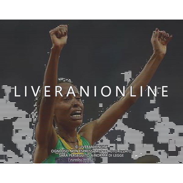(120810) -- LONDON, Aug. 10, 2012 () -- Meseret Defar of Ethiopia celebrates after women\'s 5000m final at London 2012 Olympic Games, London, Britain, Aug. 10, 2012. Meseret Defar won gold medal with 15:04.25. (/Li Gang)(zgp) ©photoshot/Agenzia Aldo Liverani Sas - ITALY ONLY - GIOCHI OLIMPICI, OLIMPIADI LONDRA 2012