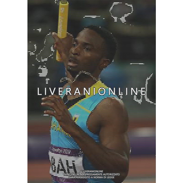 (120810) -- LONDON, Aug. 10, 2012 () -- Ramon Miller of Bahamas competes in men\'s 4x400m relay final at London 2012 Olympic Games, London, Britain, Aug. 10, 2012. The Bahamian team won gold medal with 2:56.72. (/Liao Yujie)(zgp) AG ALDO LIVERANI S A S ONLY ITALY
