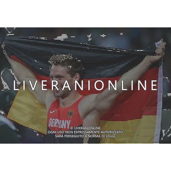 (120810) -- LONDON, Aug. 10, 2012 () -- Bjorn Otto of Germany celebrates after men\'s pole vault final at London 2012 Olympic Games, London, Britain, Aug. 10, 2012. Bjorn Otto won silver medal with 5.91 meters. (/Liao Yujie)(zgp) AG ALDO LIVERANI S A S ONLY ITALY