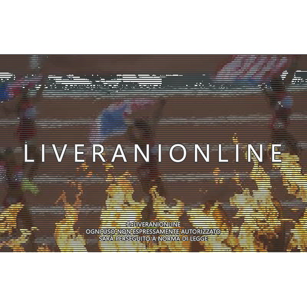 (120810) -- LONDON, Aug. 10, 2012 () -- Runners of U.S. celebrate after women\'s 4x100m relay final at London 2012 Olympic Games, London, Britain, Aug. 10, 2012. The U.S. team won gold medal in this event with a new world record of 40.82. (/Qi Heng)(zgp) AG ALDO LIVERANI S A S ONLY ITALY