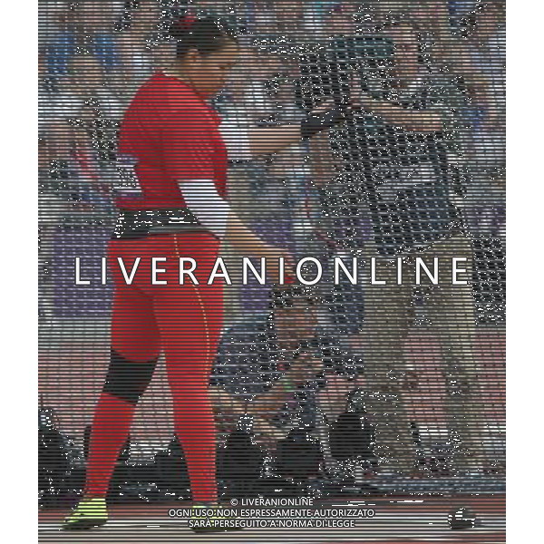 (120810) -- LONDON, Aug. 10, 2012 () -- China\'s Zhang Wenxiu competes during women\'s hammer throw final at London 2012 Olympic Games, London, Britain, Aug. 10, 2012. Zhang Wenxiu ranked fourth with 76.34 meters. (/Liao Yujie)(zgp) AG ALDO LIVERANI S A S ONLY ITALY