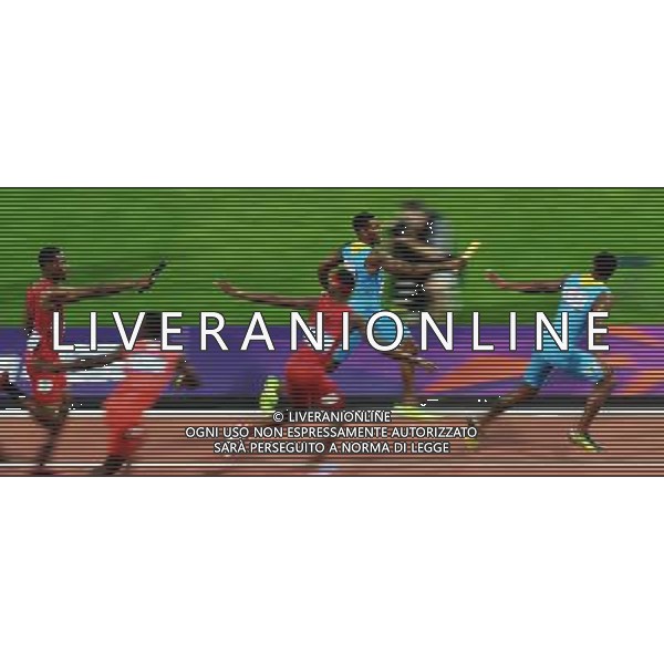 (120810) -- LONDON, Aug. 10, 2012 () -- Michael Mathieu (2nd R) and Ramon Miller of Bahamas relay during men\'s 4x400m relay final at London 2012 Olympic Games, London, Britain, Aug. 10, 2012. The Bahamian team won gold medal with 2:56.72. (/Wu Xiaoling)(zgp) AG ALDO LIVERANI S A S ONLY ITALY