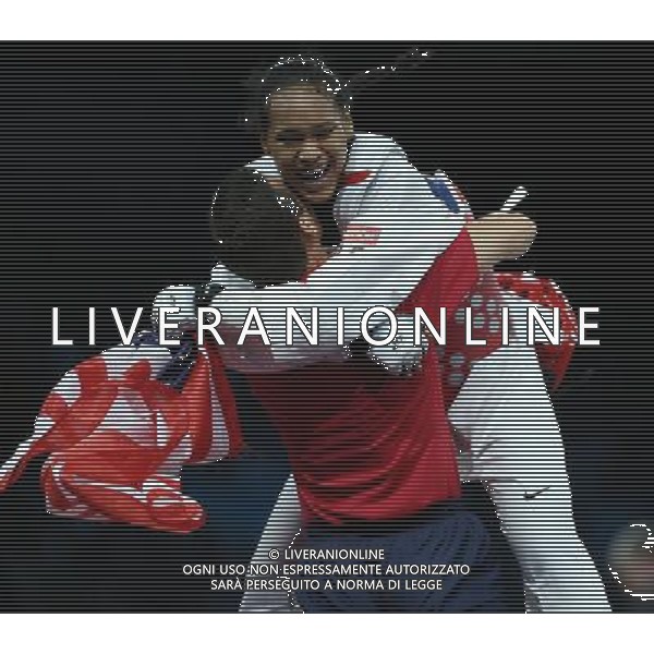 (120810) -- LONDON, Aug. 10, 2012 () -- Paige McPherson of the United States celebrates after winning over Franka Anic of Slovenia during the bronze medal match of women\'s Taekwondo -67kg event at London 2012 Olympic Games in London, Britain, on August 10, 2012. Paige McPherson of the United States won the match and claimed the bronze medal of the event. (/Wang Lili) AG ALDO LIVERANI S A S ONLY ITALY