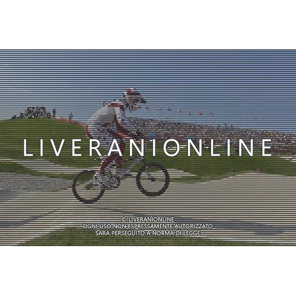 Maris Strombergs (Latvia) winner of the Gold Medal seen competing in the BMX event at the Olympic Games. BMX Track, Olympic Park, Stratford. London ©photoshot/Agenzia Aldo Liverani Sas - ITALY ONLY - GIOCHI OLIMPICI, OLIMPIADI LONDRA 2012