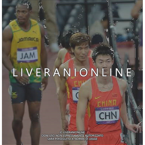 (120810) -- LONDON, Aug. 10, 2012 () -- China\'s runners leave after men\'s 4x100m relay heat at London 2012 Olympic Games, London, Britain, Aug. 10, 2012. The Chinese team was disqualified for final with 38.38. (/Gong Lei)(zgp) ©photoshot/Agenzia Aldo Liverani Sas - ITALY ONLY - GIOCHI OLIMPICI, OLIMPIADI LONDRA 2012
