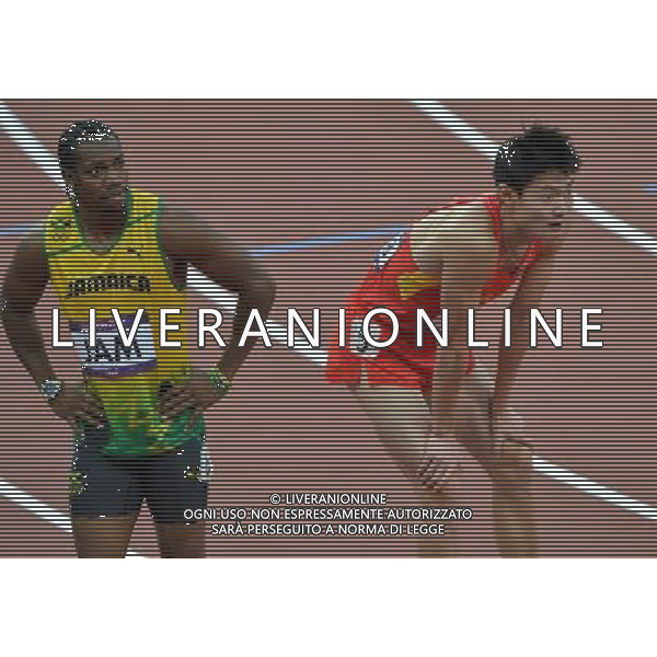 (120810) -- LONDON, Aug. 10, 2012 () -- China\'s Zhang Beimeng (R) looks result after men\'s 4x100m relay heat at London 2012 Olympic Games, London, Britain, Aug. 10, 2012. The Chinese team was disqualified for final with 38.38. (/Gong Lei)(zgp) ©photoshot/Agenzia Aldo Liverani Sas - ITALY ONLY - GIOCHI OLIMPICI, OLIMPIADI LONDRA 2012