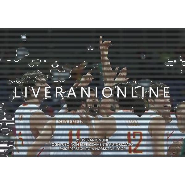 (120810) -- LONDON, Aug. 10, 2012 () -- Spanish players celebrate during men\'s basketball semifinal match between Spain and Russia, at London 2012 Olympic Games in London, Britain, on August 10, 2012. Spain won 67-59. (/Meng Yongmin) (nxl) ©photoshot/Agenzia Aldo Liverani Sas - ITALY ONLY - GIOCHI OLIMPICI, OLIMPIADI LONDRA 2012