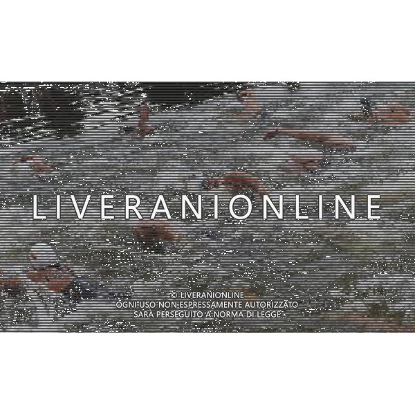 (120810) -- LONDON, Aug. 10, 2012 () -- Swimmers compete during men\'s swimming 10km marathon, at London 2012 Olympic Games in London, Britain, on August 10, 2012. (/Tao Xiyi) (nxl) ITALY ONLY - GIOCHI OLIMPICI, OLIMPIADI LONDRA 2012