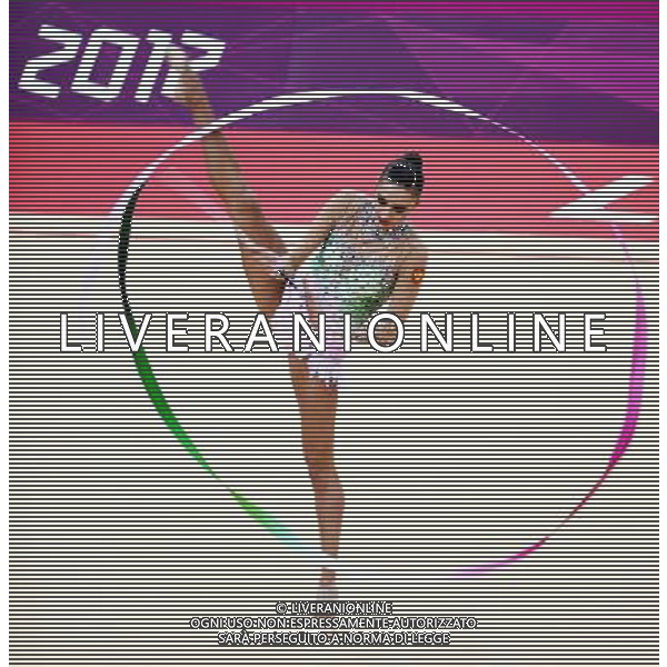 (120811) -- LONDON, Aug. 11, 2012 () -- Evgeniya Kanaeva of Russia competes in gymnastics rhythmic individual all-around event, at London 2012 Olympic Games in London, Britain, on August 11, 2012. Evgeniya Kanaeva of Russia won gold medal with 116.900. (/Yang Zongyou)(zgp) ITALY ONLY - GIOCHI OLIMPICI, OLIMPIADI LONDRA 2012