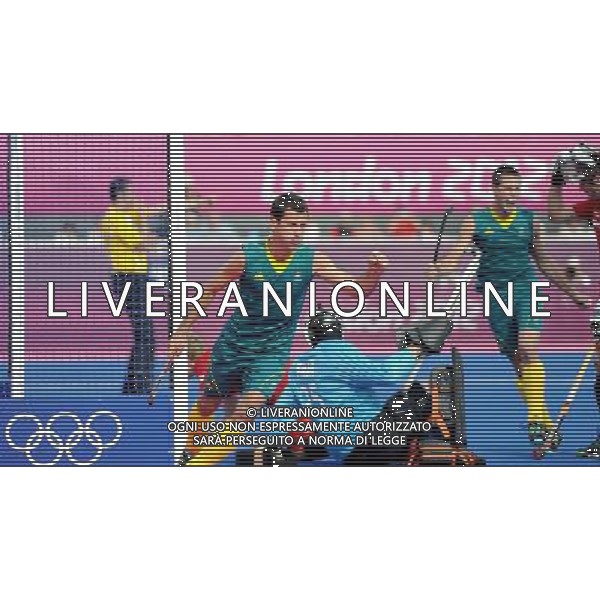 (120811) -- LONDON, Aug. 11, 2012 () -- Jamie Dwyer of Australia celebrates after scoring a goal during men\'s hockey bronze medal match between Australia and Britain, at London 2012 Olympic Games in London, Britain, on August 11, 2012. Australia won 3-1. (/Wang Yuguo) (nxl) ITALY ONLY - GIOCHI OLIMPICI, OLIMPIADI LONDRA 2012