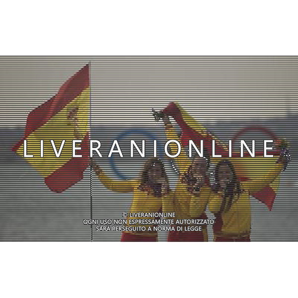 11.08.2012. Weymouth, Dorset, England. The Spanish team Celebrate After winning the Elliott 6m Competition Event London 2012 Olympic Games The Spanish team Won Gold Medal ITALY ONLY - GIOCHI OLIMPICI, OLIMPIADI LONDRA 2012