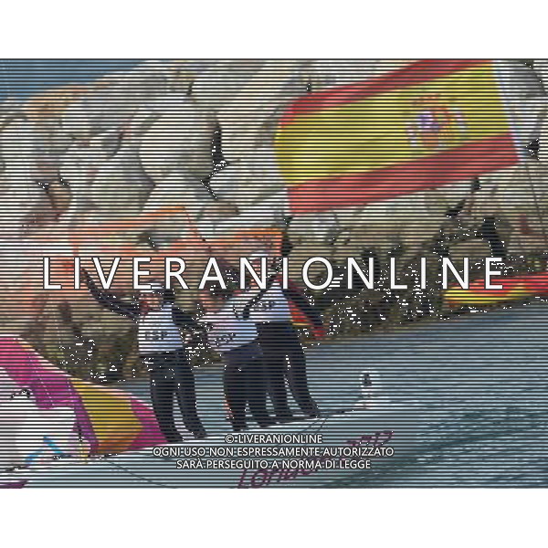 11.08.2012. Weymouth, Dorset, England. Members of The Spanish team Celebrate After Winning in Elliott 6m Competition of sailing Event London 2012 Olympic Games The Spanish team Won Gold Medal ITALY ONLY - GIOCHI OLIMPICI, OLIMPIADI LONDRA 2012