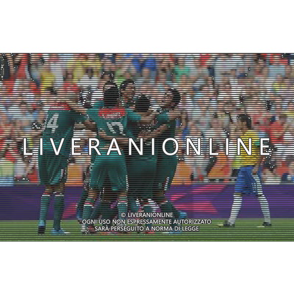 (120811) -- LONDON, Aug. 11, 2012 () -- Mexican players celebrate after men\'s football gold medal match between Brazil and Mexico, at London 2012 Olympic Games in London, Britain, on August 11, 2012. Mexico won the match 2-1 and won gold medal. (/Li Gang) (zgp) ©PHOTOSHOT/Agenzia Aldo Liverani Sas - ITALY ONLY - GIOCHI OLIMPICI, OLIMPIADI LONDRA 2012
