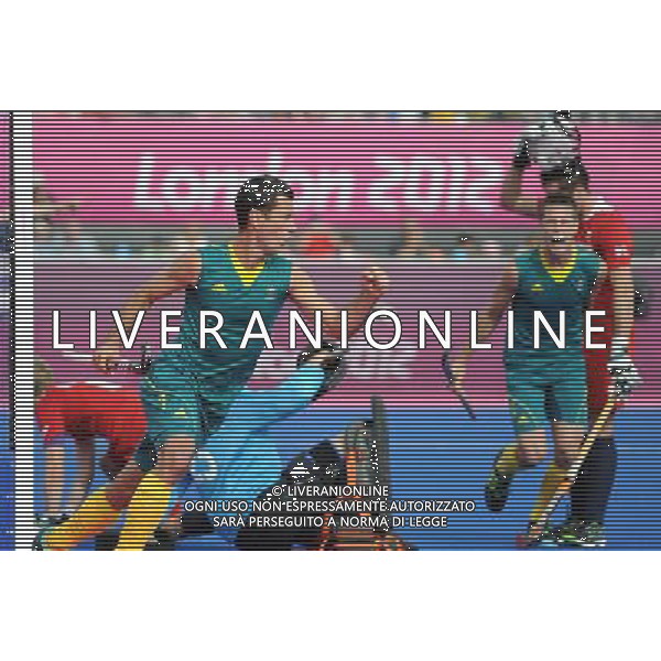 (120811) -- LONDON, Aug. 11, 2012 () -- Jamie Dwyer of Australia celebrates after scoring a goal during men\'s hockey bronze medal match between Australia and Britain, at London 2012 Olympic Games in London, Britain, on August 11, 2012. Australia won 3-1. (/Wang Yuguo) (nxl) ©PHOTOSHOT/Agenzia Aldo Liverani Sas - ITALY ONLY - GIOCHI OLIMPICI, OLIMPIADI LONDRA 2012