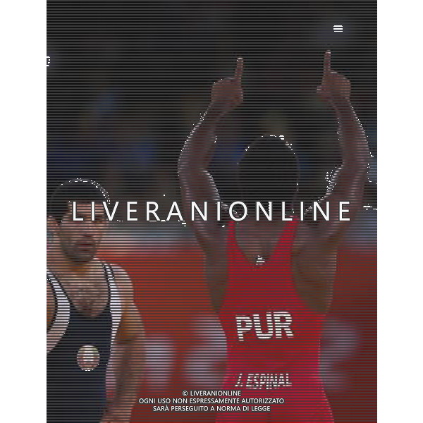 (120811) -- LONDON, Aug. 11, 2012 () -- Jaime Yusept Espinal of Puerto Rico (in red) celebrates after defeating Soslan Gattsiev of Belarus during men\'s wrestling freestyle 84kg semifinal match, at London 2012 Olympic Games in London, Britain, on August 11, 2012. Jaime Yusept Espinal of Puerto Rico won. (/Jin Liwang) (nxl) ©PHOTOSHOT/Agenzia Aldo Liverani Sas - ITALY ONLY - GIOCHI OLIMPICI, OLIMPIADI LONDRA 2012