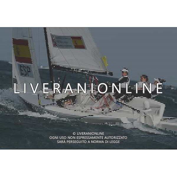 (120811) -- LONDON, Aug. 11, 2012 () -- The Spanish team competes in Elliott 6m WMR competition of Sailing event, at London 2012 Olympic Games in Britain, on August 11, 2012. The Spanish team won gold medal. (/Zeng Yi) (nxl) ©PHOTOSHOT/Agenzia Aldo Liverani Sas - ITALY ONLY - GIOCHI OLIMPICI, OLIMPIADI LONDRA 2012