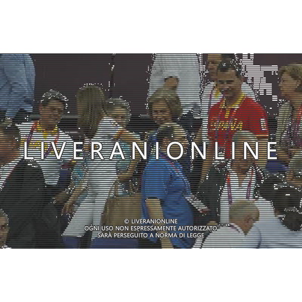 Prince Felipe, Princess Letizia, Queen Sofia and Princess Irene of Greece attend Spain vs Russia basketball match at London 2012 Olympic Games. Photo: PAn / ALFAQUI AG ALDO LIVERANI S A S ONLY ITALY