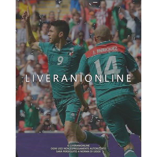 (120811) -- LONDON, Aug. 11, 2012 () -- Mexican players celebrate after scoring a goal during men\'s football gold medal match between Brazil and Mexico, at London 2012 Olympic Games in London, Britain, on August 11, 2012. (/Gong Lei) (nxl) ©PHOTOSHOT/Agenzia Aldo Liverani Sas - ITALY ONLY - GIOCHI OLIMPICI, OLIMPIADI LONDRA 2012