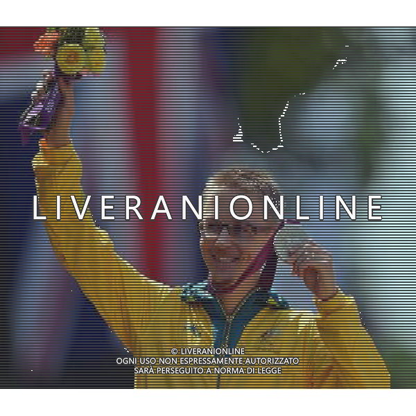 (120811) -- LONDON, Aug. 11, 2012 () -- Silver medalist Jared Tallent of Australia celebrates after men\'s 50km race walk contest, at London 2012 Olympic Games in London, Britain, on August 11, 2012. (/Gesang Dawa) (nxl) ©PHOTOSHOT/Agenzia Aldo Liverani Sas - ITALY ONLY - GIOCHI OLIMPICI, OLIMPIADI LONDRA 2012