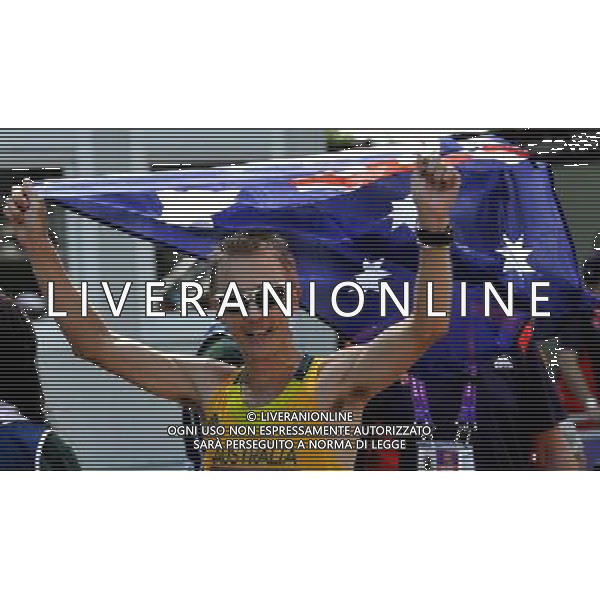 (120811) -- LONDON, Aug. 11, 2012 () -- Jared Tallent of Australia celebrates after competing in men\'s 50km race walk contest, at London 2012 Olympic Games in London, Britain, on August 11, 2012. Jared Tallent of Australia won silver medal. (/Gesang Dawa) (nxl) ©PHOTOSHOT/Agenzia Aldo Liverani Sas - ITALY ONLY - GIOCHI OLIMPICI, OLIMPIADI LONDRA 2012