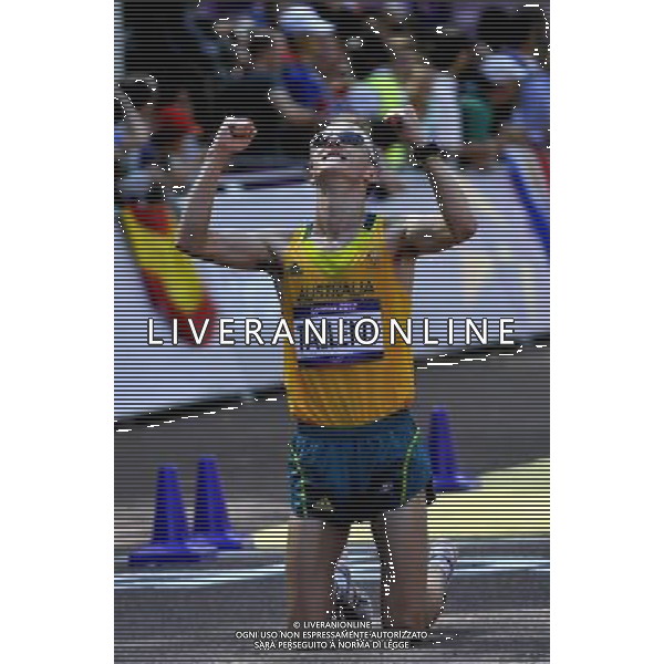(120811) -- LONDON, Aug. 11, 2012 () -- Jared Tallent of Australia celebrates after competing in men\'s 50km race walk contest, at London 2012 Olympic Games in London, Britain, on August 11, 2012. Jared Tallent of Australia won silver medal. (/Gesang Dawa) (nxl) ©PHOTOSHOT/Agenzia Aldo Liverani Sas - ITALY ONLY - GIOCHI OLIMPICI, OLIMPIADI LONDRA 2012