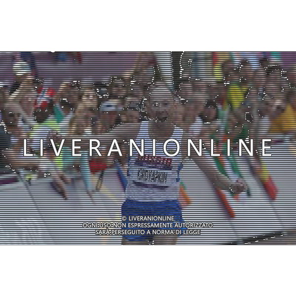 (120811) -- LONDON, Aug. 11, 2012 () -- Sergey Kirdyapkin of Russia celebrates after competing in men\'s 50km race walk contest, at London 2012 Olympic Games in London, Britain, on August 11, 2012. Sergey Kirdyapkin of Russia won gold medal. (/Yin Gang) (nxl) ©PHOTOSHOT/Agenzia Aldo Liverani Sas - ITALY ONLY - GIOCHI OLIMPICI, OLIMPIADI LONDRA 2012