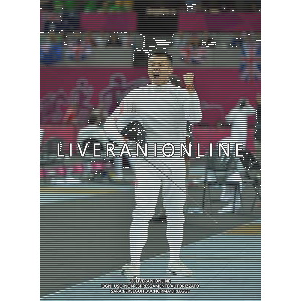 (120811) -- LONDON, Aug. 11, 2012 () -- Cao Zhongrong of China reacts during men\'s Modern Pentathlon fencing competition, at London 2012 Olympic Games in London, Britain, on August 11, 2012. Cao Zhongrong of China currently ranks 2nd. (/) (nxl) ©PHOTOSHOT/Agenzia Aldo Liverani Sas - ITALY ONLY - GIOCHI OLIMPICI, OLIMPIADI LONDRA 2012