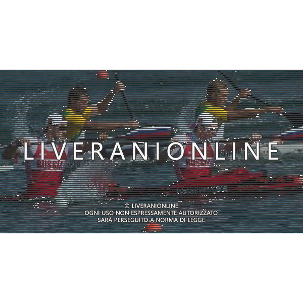 (120811) -- LONDON, Aug. 11, 2012 () -- Yury Postrigay and Alexander Dyachenko of Russia compete in men\'s kayak double (K2) 200m competition of Canoe Sprint event, at London 2012 Olympic Games in London, Britain, on August 11, 2012. Yury Postrigay and Alexander Dyachenko of Russia won gold medal. (/Cheng Min) (nxl) ©PHOTOSHOT/Agenzia Aldo Liverani Sas - ITALY ONLY - GIOCHI OLIMPICI, OLIMPIADI LONDRA 2012