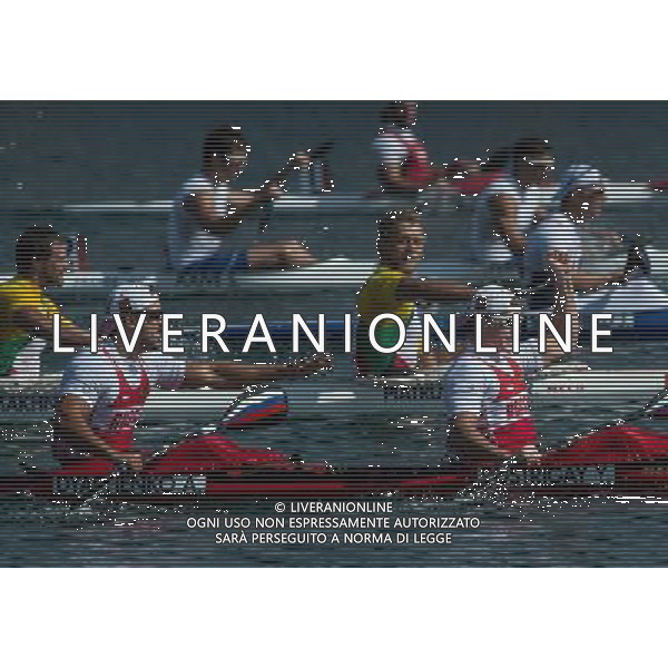 (120811) -- LONDON, Aug. 11, 2012 () -- Yury Postrigay and Alexander Dyachenko of Russia celebrate after competing in men\'s kayak double (K2) 200m competition of Canoe Sprint event, at London 2012 Olympic Games in London, Britain, on August 11, 2012. Yury Postrigay and Alexander Dyachenko of Russia won gold medal. (/Cheng Min) (nxl) ©PHOTOSHOT/Agenzia Aldo Liverani Sas - ITALY ONLY - GIOCHI OLIMPICI, OLIMPIADI LONDRA 2012