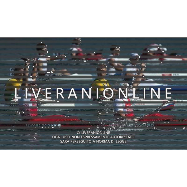 (120811) -- LONDON, Aug. 11, 2012 () -- Yury Postrigay and Alexander Dyachenko of Russia celebrate after competing in men\'s kayak double (K2) 200m competition of Canoe Sprint event, at London 2012 Olympic Games in London, Britain, on August 11, 2012. Yury Postrigay and Alexander Dyachenko of Russia won gold medal. (/Cheng Min) (nxl) ©PHOTOSHOT/Agenzia Aldo Liverani Sas - ITALY ONLY - GIOCHI OLIMPICI, OLIMPIADI LONDRA 2012