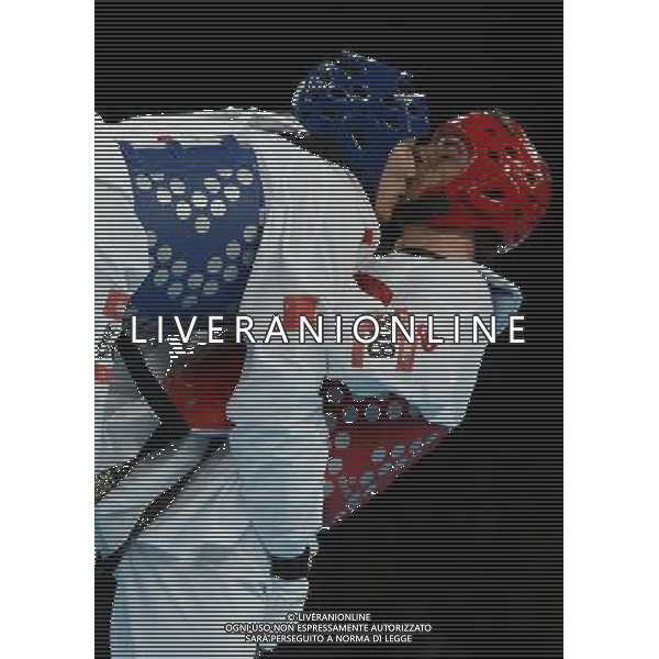 (120811) -- LONDON, Aug. 11, 2012 () -- Liu Xiaobo of China (blue) competes with Bahri Tanrikulu of Turkey during the bronze medal match of men\'s +80kg Taekwondo at London 2012 Olympic Games, London, Britain, Aug. 11, 2012. Liu Xiaobo of China won the match and claimed the bronze medal of the event. (/Li Ga) ©PHOTOSHOT/Agenzia Aldo Liverani Sas - ITALY ONLY - GIOCHI OLIMPICI, OLIMPIADI LONDRA 2012