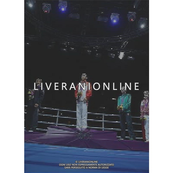 (120811) -- LONDON, Aug. 11, 2012 () -- Gold medalist Zhou Shiming of China (2nd L), silver medalist Kaeo Pongprayoon of Thailand (1st L), bronze medalists Paddy Barnes of Iran (2nd R) and David Ayrapetyan of Russia pose at the awarding ceremony of men\'s boxing light fly (49kg) at London 2012 Olympic Games in London, Britain, on August 11, (/Wang Shen) ©PHOTOSHOT/Agenzia Aldo Liverani Sas - ITALY ONLY - GIOCHI OLIMPICI, OLIMPIADI LONDRA 2012